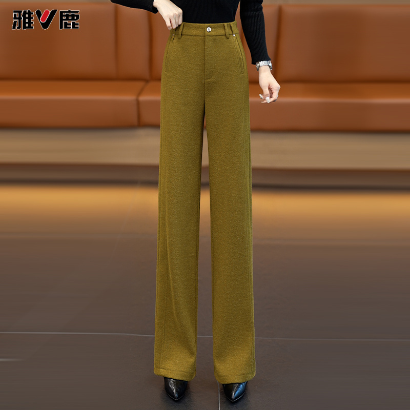 雅鹿窄版软糯阔腿裤新款2025秋冬高腰显瘦垂感宽松裤秋冬糯米时尚