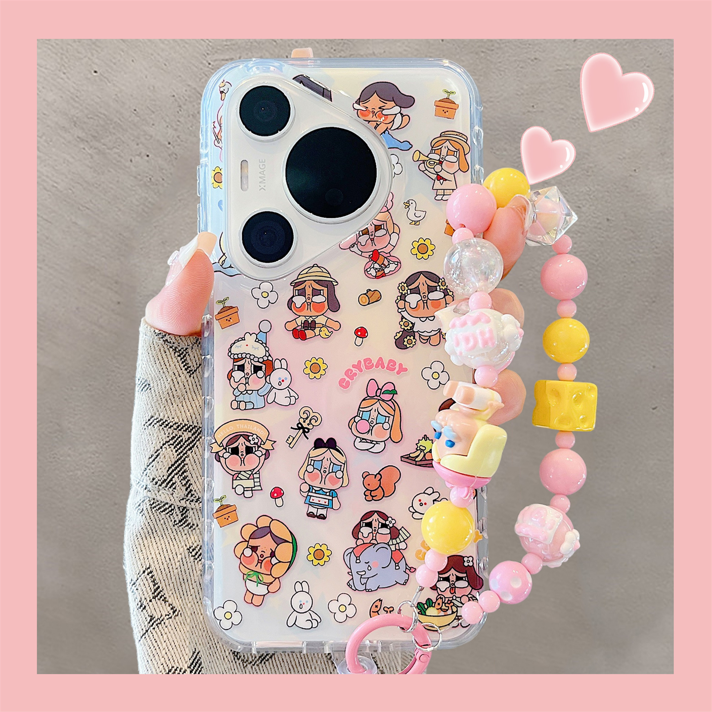 适用华为pura70pro+手机壳可爱少女粉晕染哭娃mate70pro手链挂绳