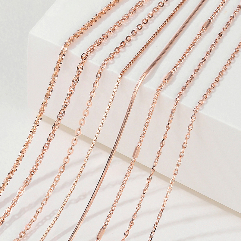 足银银制品 玫瑰金色彩金色项链女925纯银素链18K金无吊坠银链