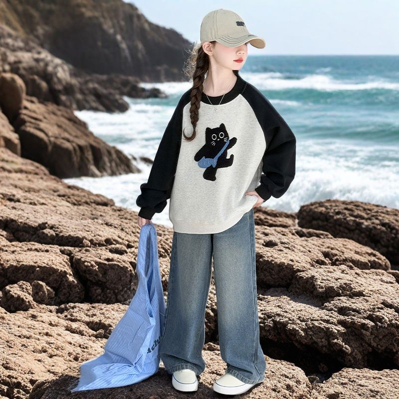 女童卫衣套装春秋冬加绒新款洋气中大童阔腿裤网红儿童女孩两套装