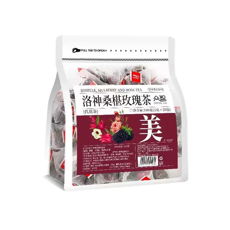 桑椹玫瑰茶重瓣红玫瑰玫瑰茄组合养生茶三角茶包