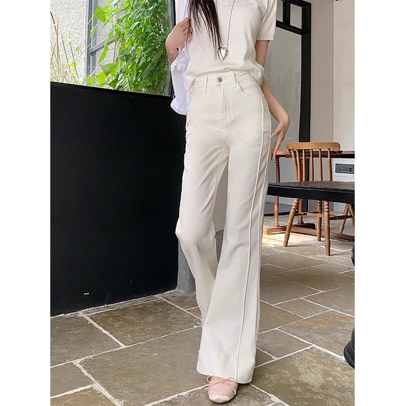 白色高腰微喇春季新款牛仔裤女新款修身宽松显高显瘦裤子直筒牛仔