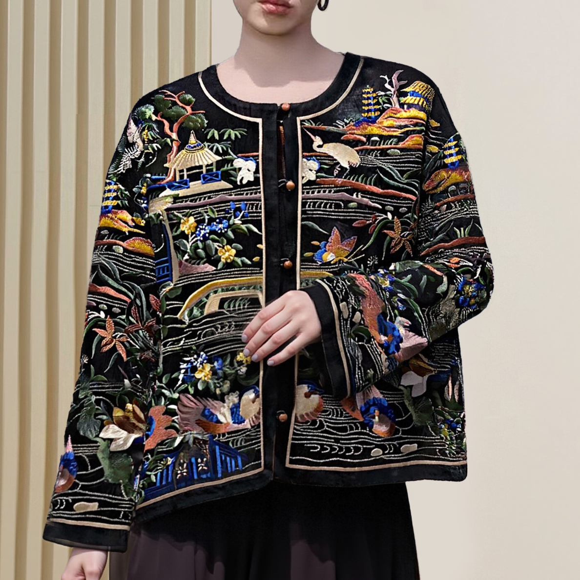 【古梵孜】新中式高定秋冬常规圆领重工刺绣短宽松气质外套短款