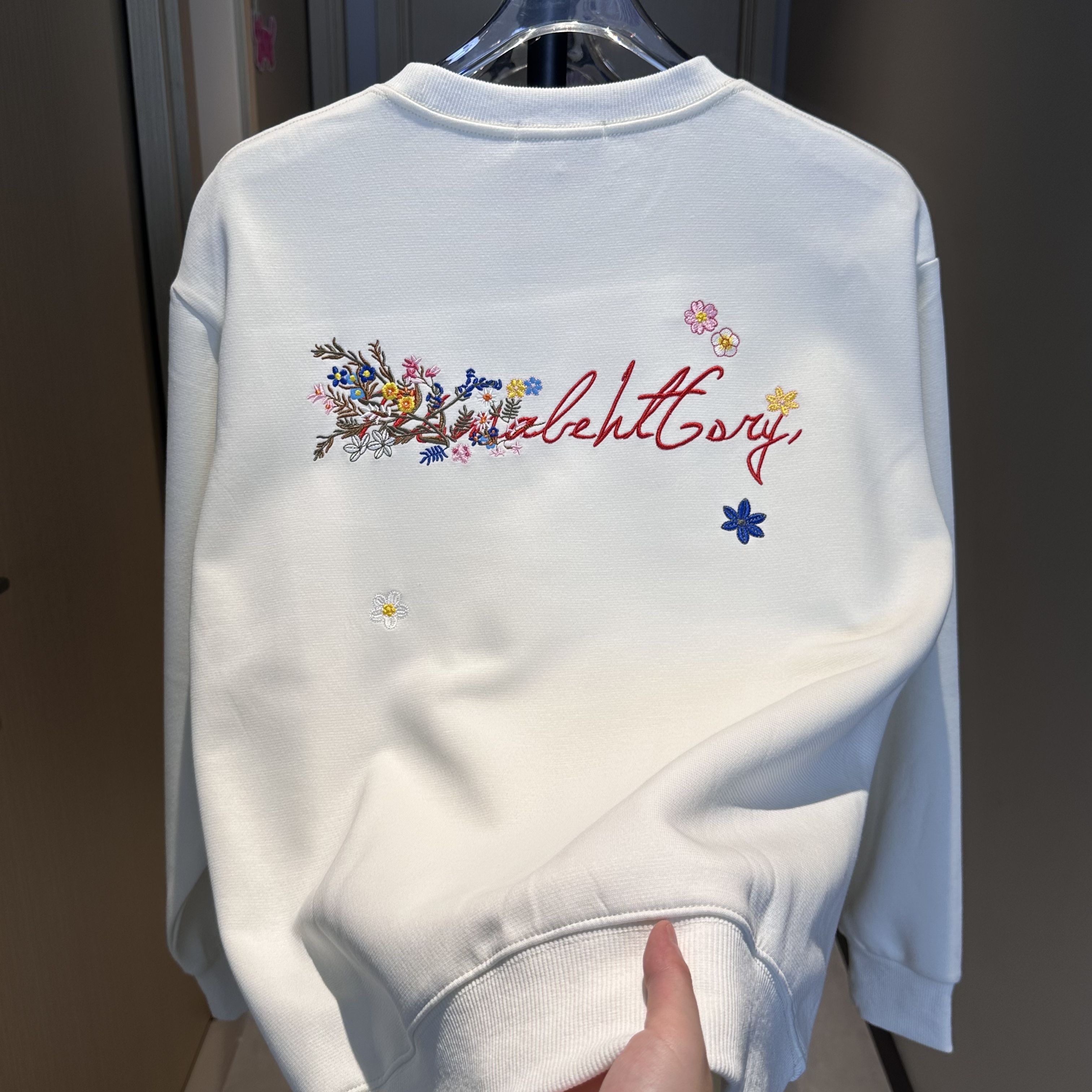 一路繁花秋季新款常规耐磨透气刺绣宽松卫衣圆领秋季休闲情侣长袖