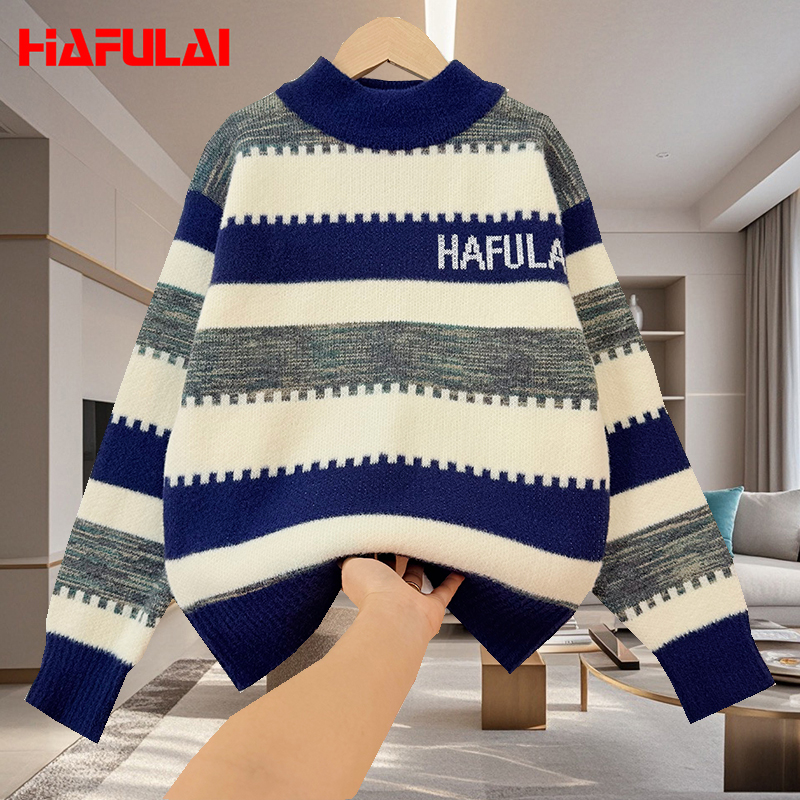 针织毛衣打底衫儿童洋气男童宝宝条纹加厚高领2025秋冬6-12岁