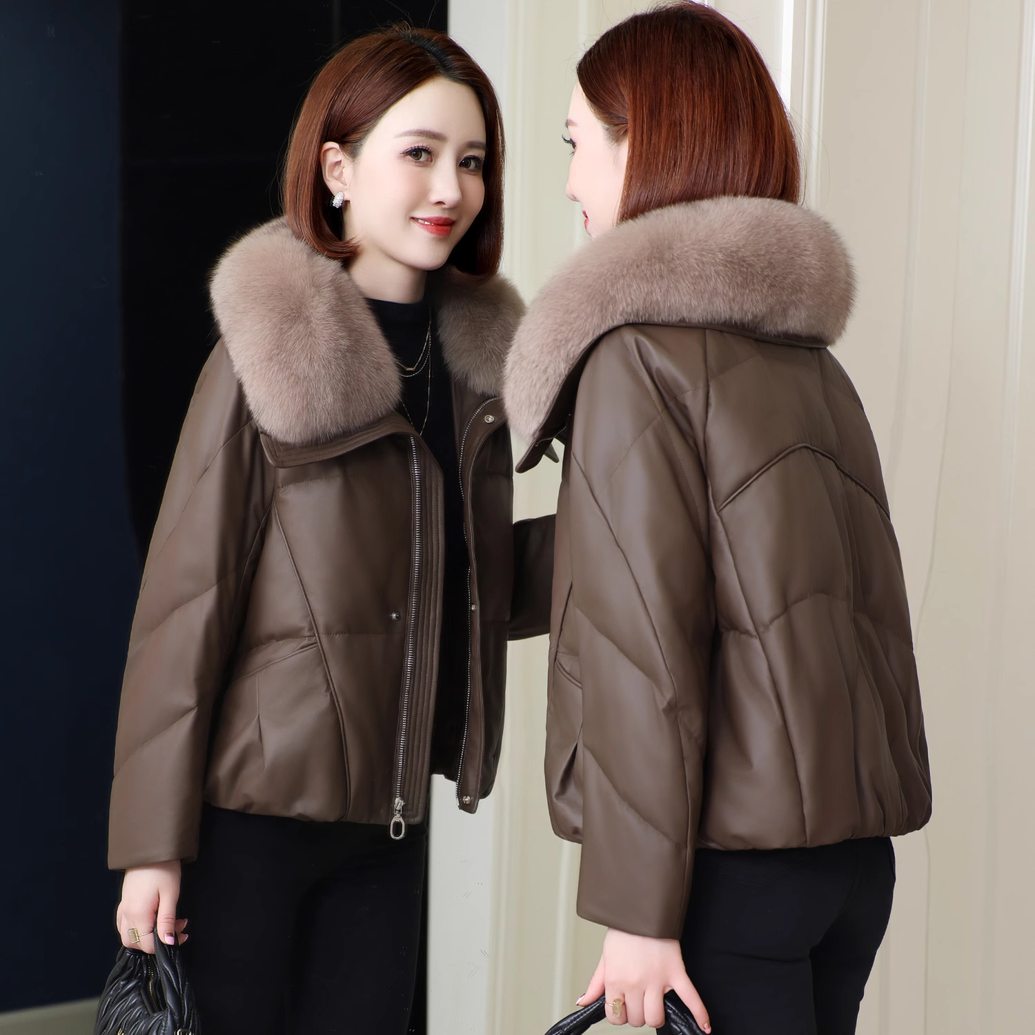 海宁正品真皮羽绒女高端绵羊皮2025年冬季真狐狸毛领皮衣短款外套