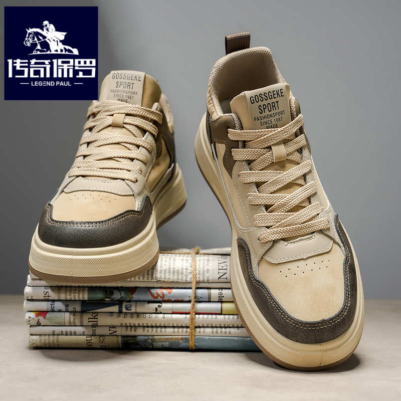 传奇保罗正版冬季男鞋厚底低帮运动板鞋青少年潮流复古百搭休闲鞋