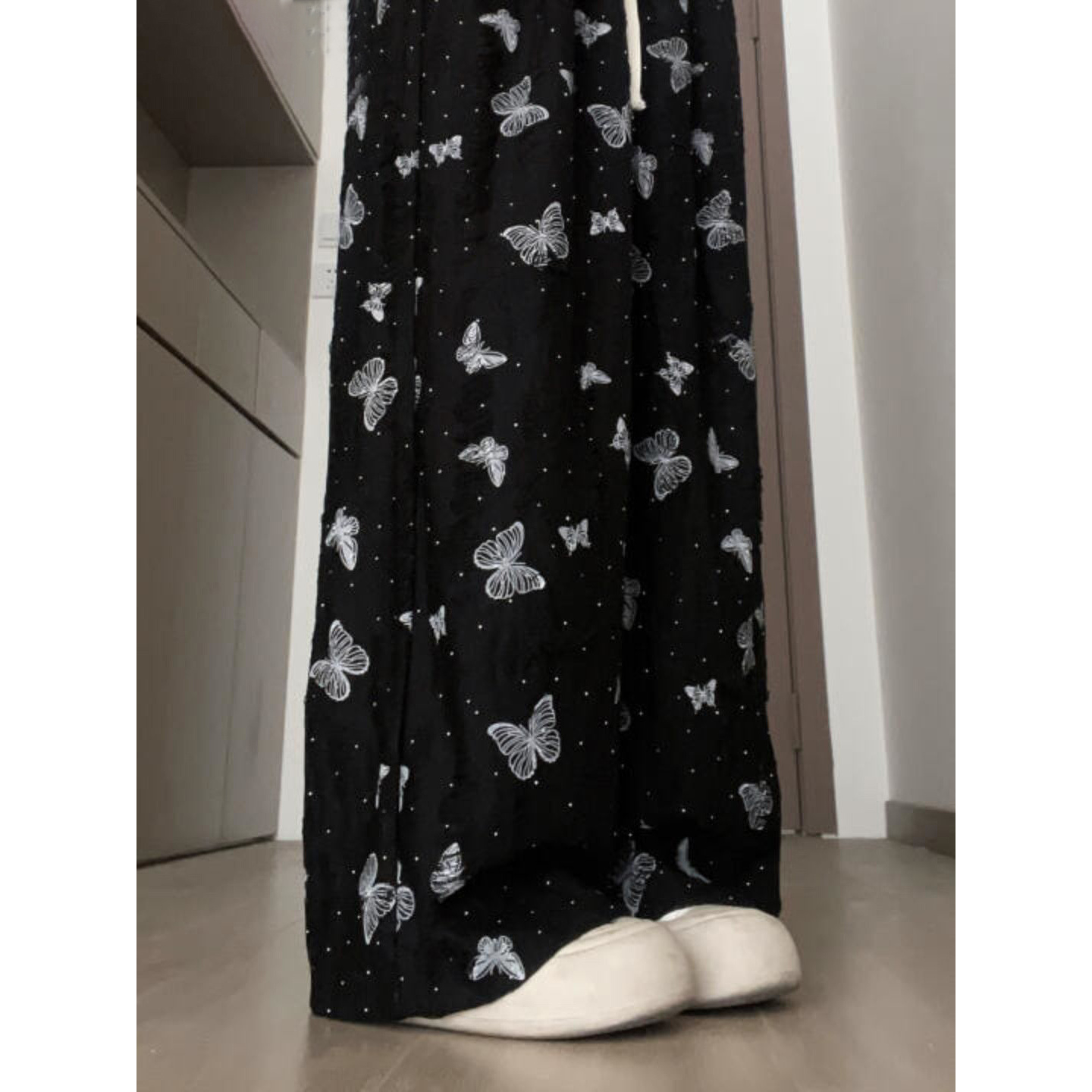 大码胖m200斤蝴蝶印花破洞山本裤女春夏季新款垂感高腰休闲阔腿裤