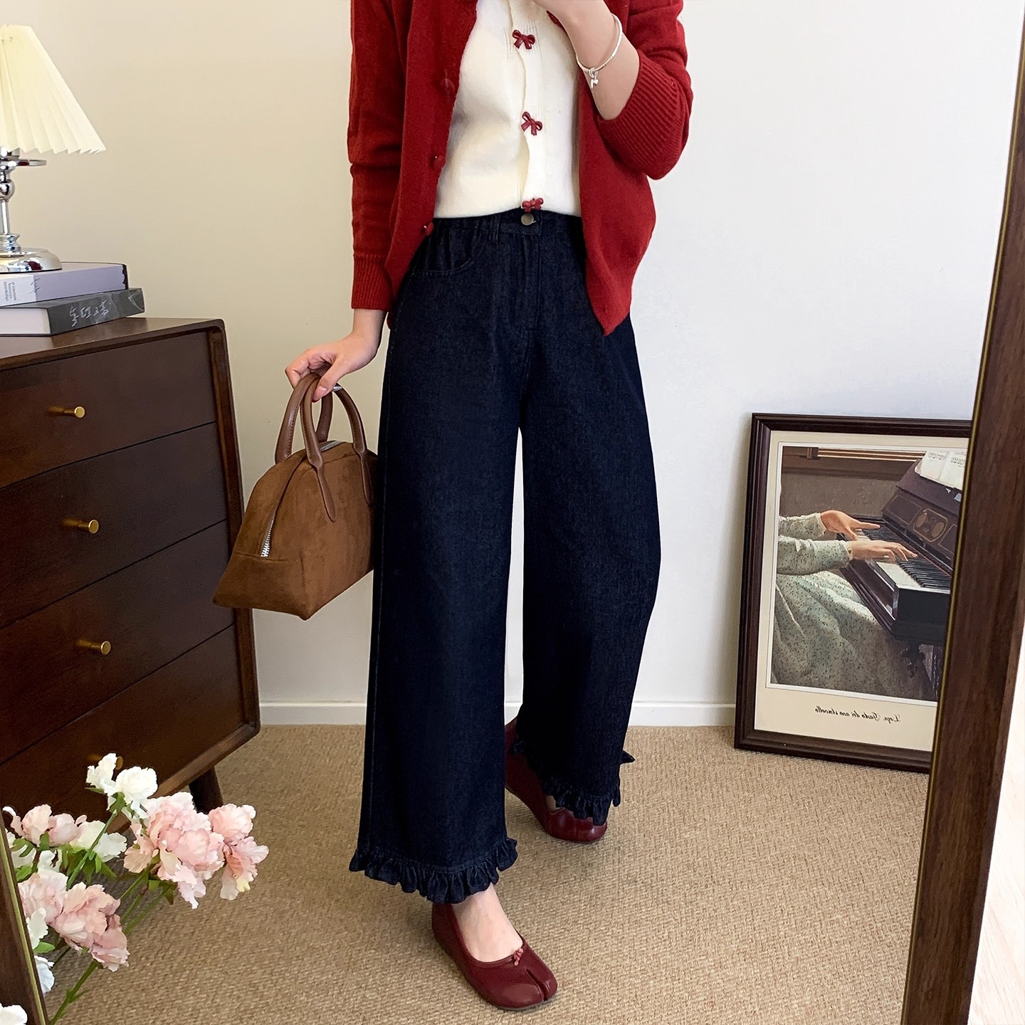 丹宁蓝直筒牛仔裤女秋季新款大码胖妹妹mm宽松显瘦梨形身材阔腿裤