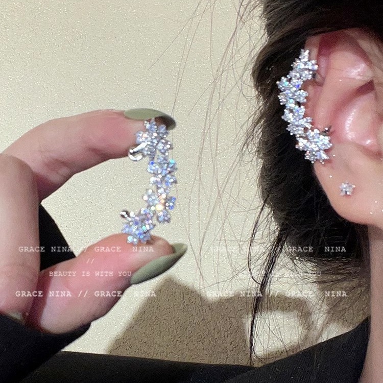 合金耳饰 高级感轻奢满钻花朵耳骨夹女无耳洞耳饰气质耳夹耳环闪