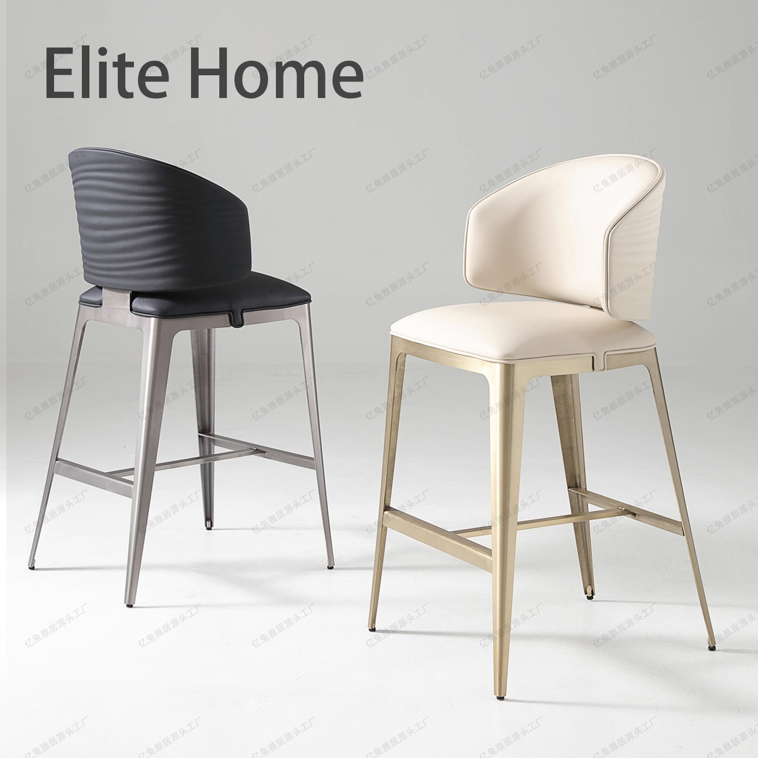 吧椅家用轻奢高脚椅设计师酒吧吧凳意式极简别墅真皮不锈钢吧台椅