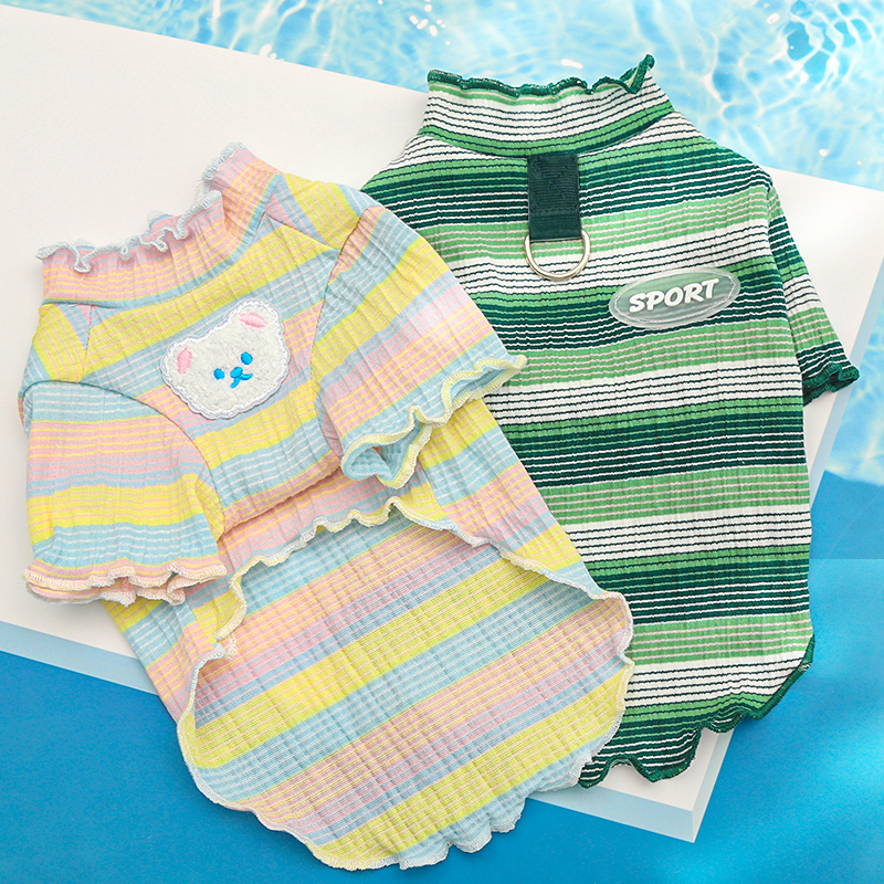 夏季薄款弹力宠物狗狗猫咪背心衣服用品泰迪博美雪纳瑞条纹英短猫