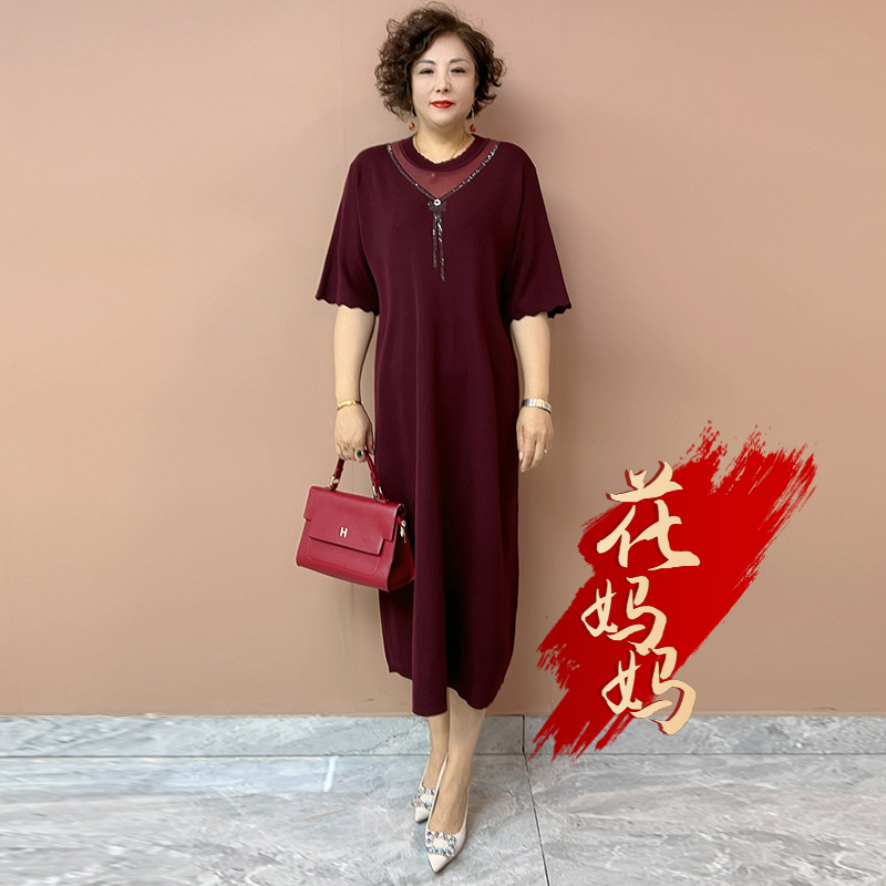 H秋季经典重工妈妈婚宴礼服2025冰麻针织衫毛衣打底显瘦连衣裙