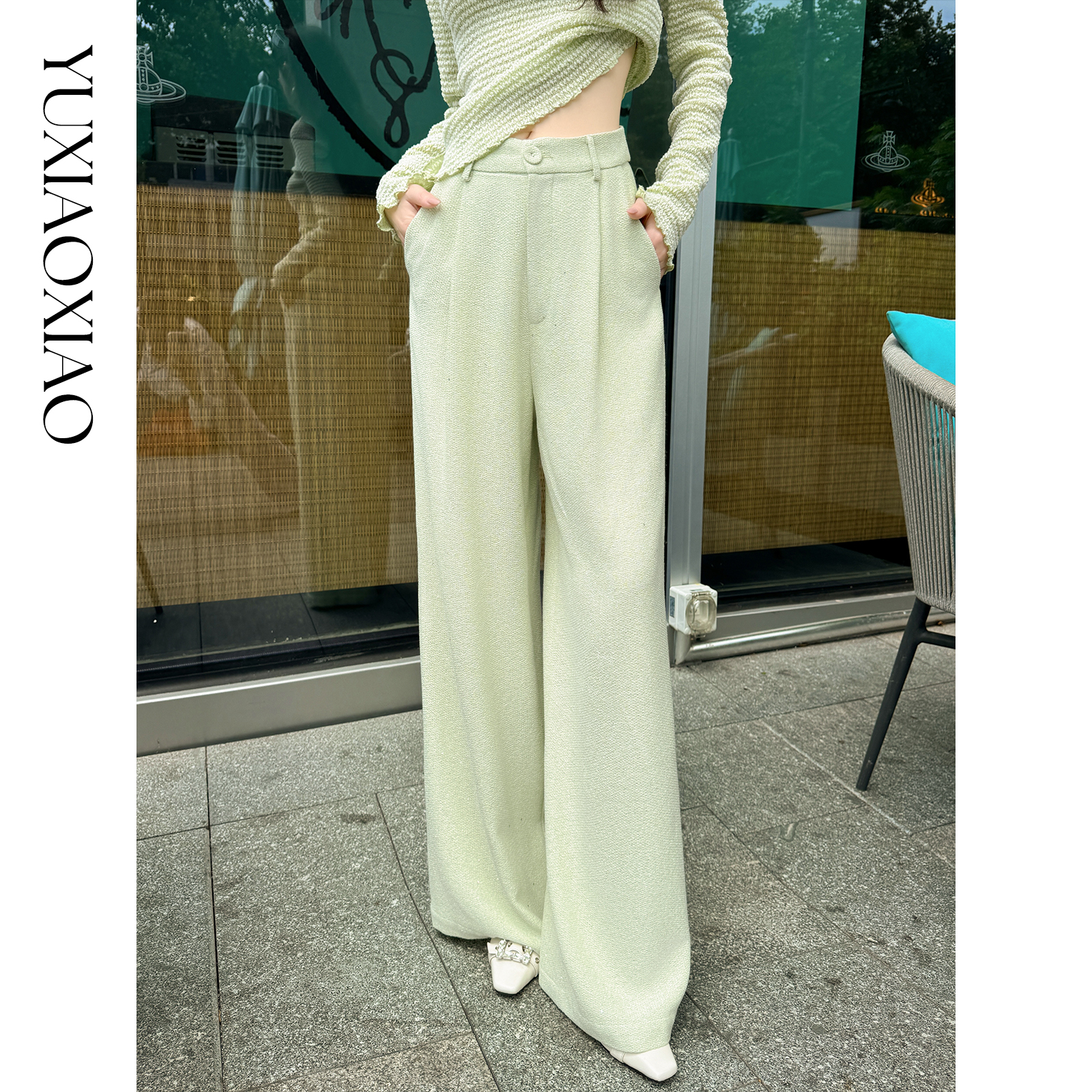 余潇潇【青甜乐章】时尚设计感重工层次亮片编织宽松休闲裤早秋