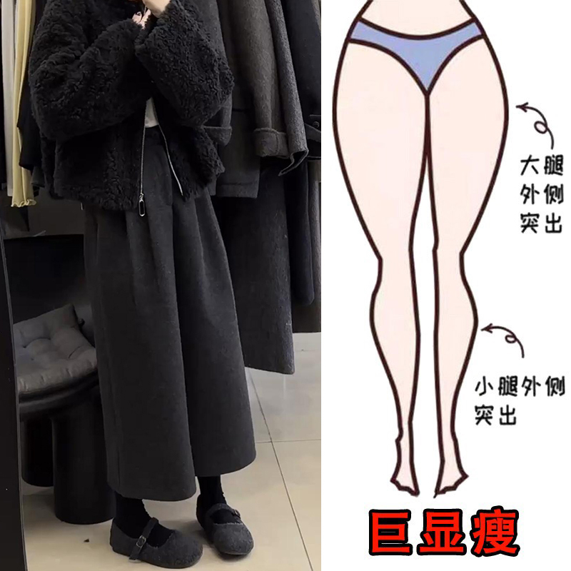 2025秋冬大码女装加绒毛呢休闲阔腿裤梨型身材显瘦宽松八分奶奶裤
