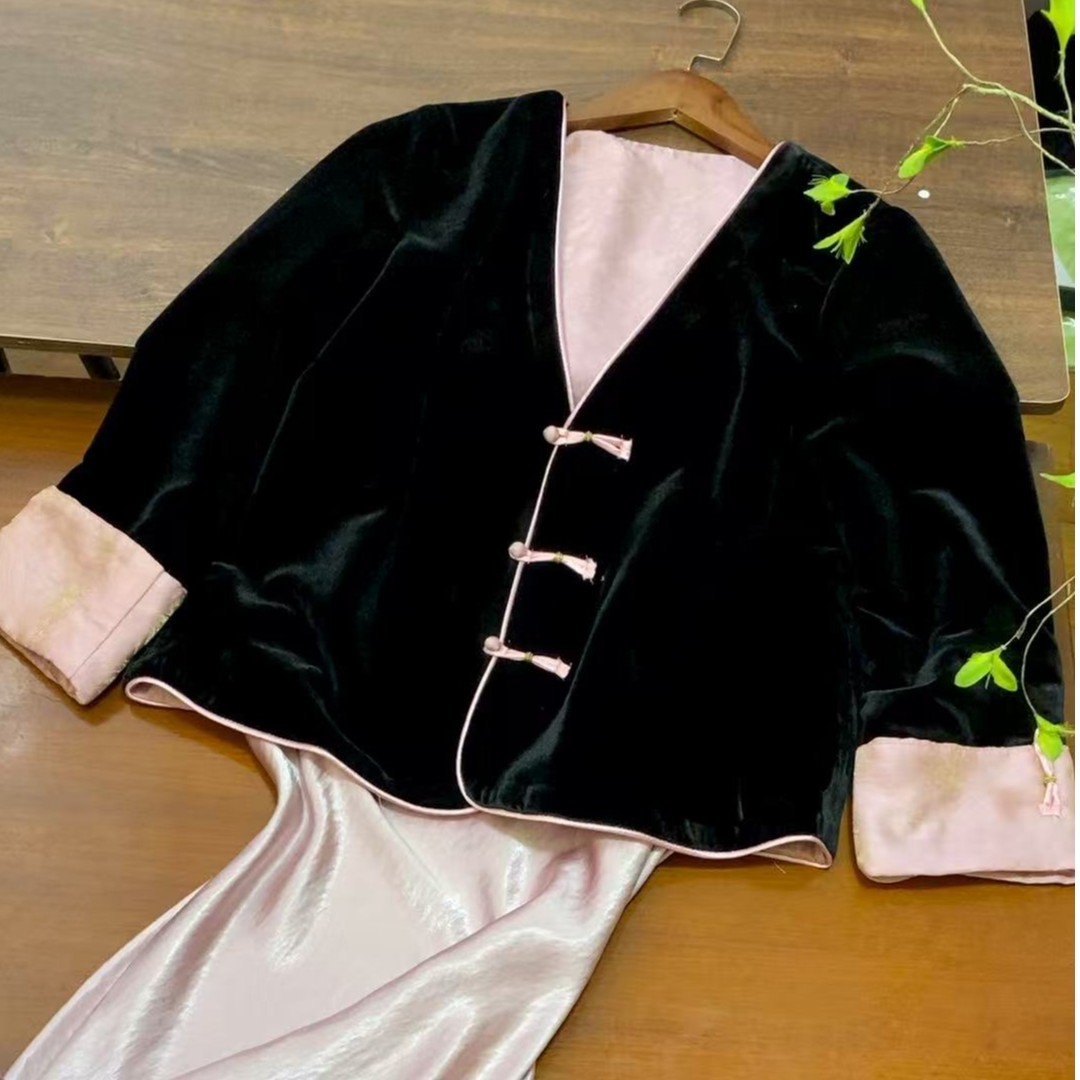 【倩兮】（正肩-正反两穿）V领秋季丝绒新中式女士小外套 上衣中国风
