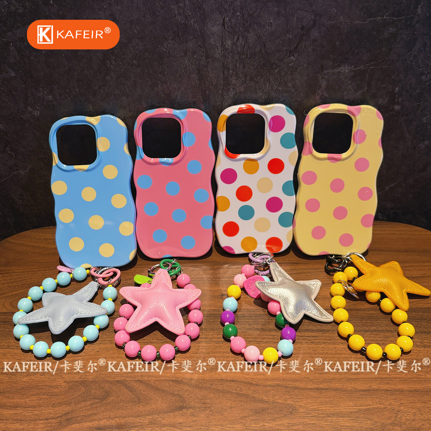 卡斐尔适用苹果16ProMax手机壳iPhone15/14夏日多巴胺波点带链条