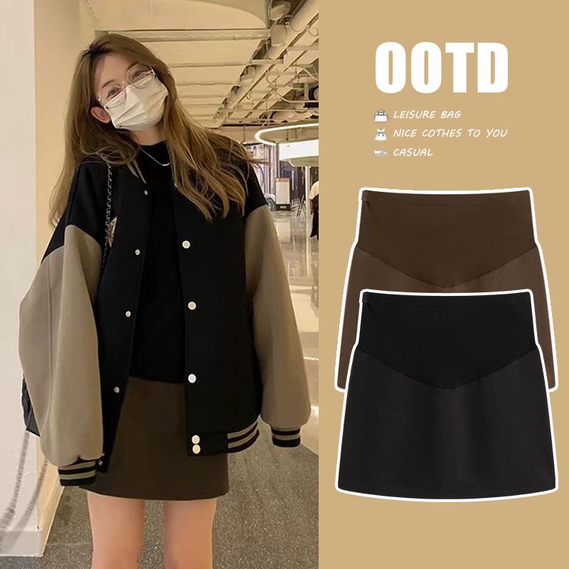 孕妇短裙秋冬季外穿显瘦一步裙包臀A字裙潮妈孕期托腹毛呢半身裙