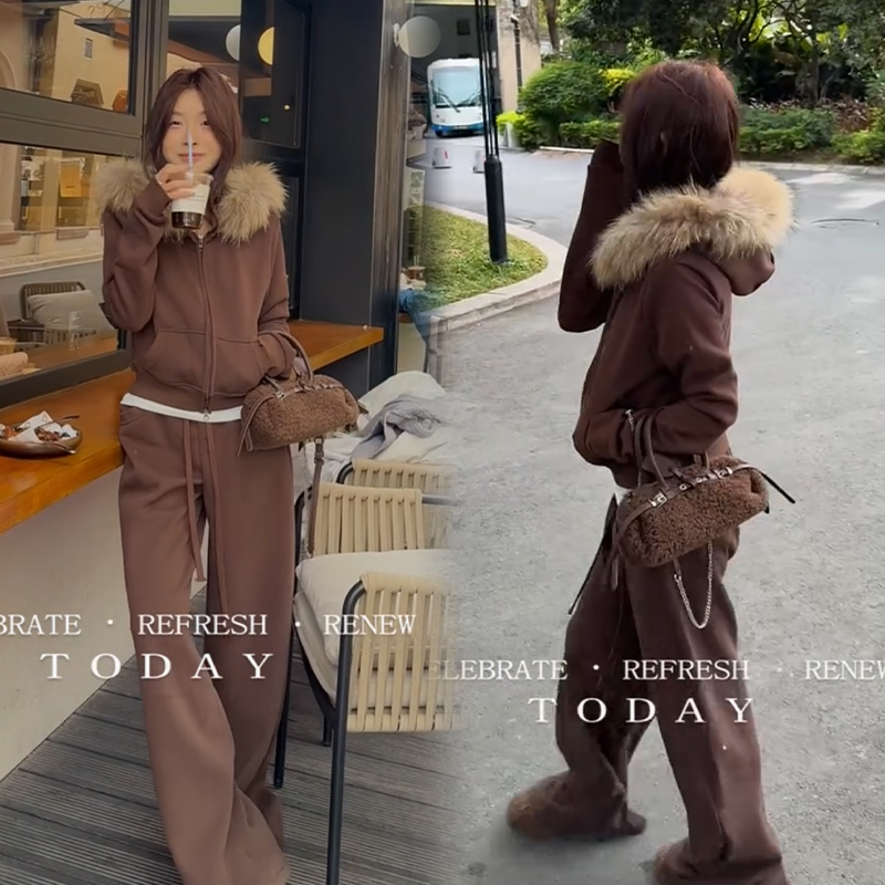 2025秋冬新款时尚显瘦气质网红高档套装女高级百搭宽松大码两件套