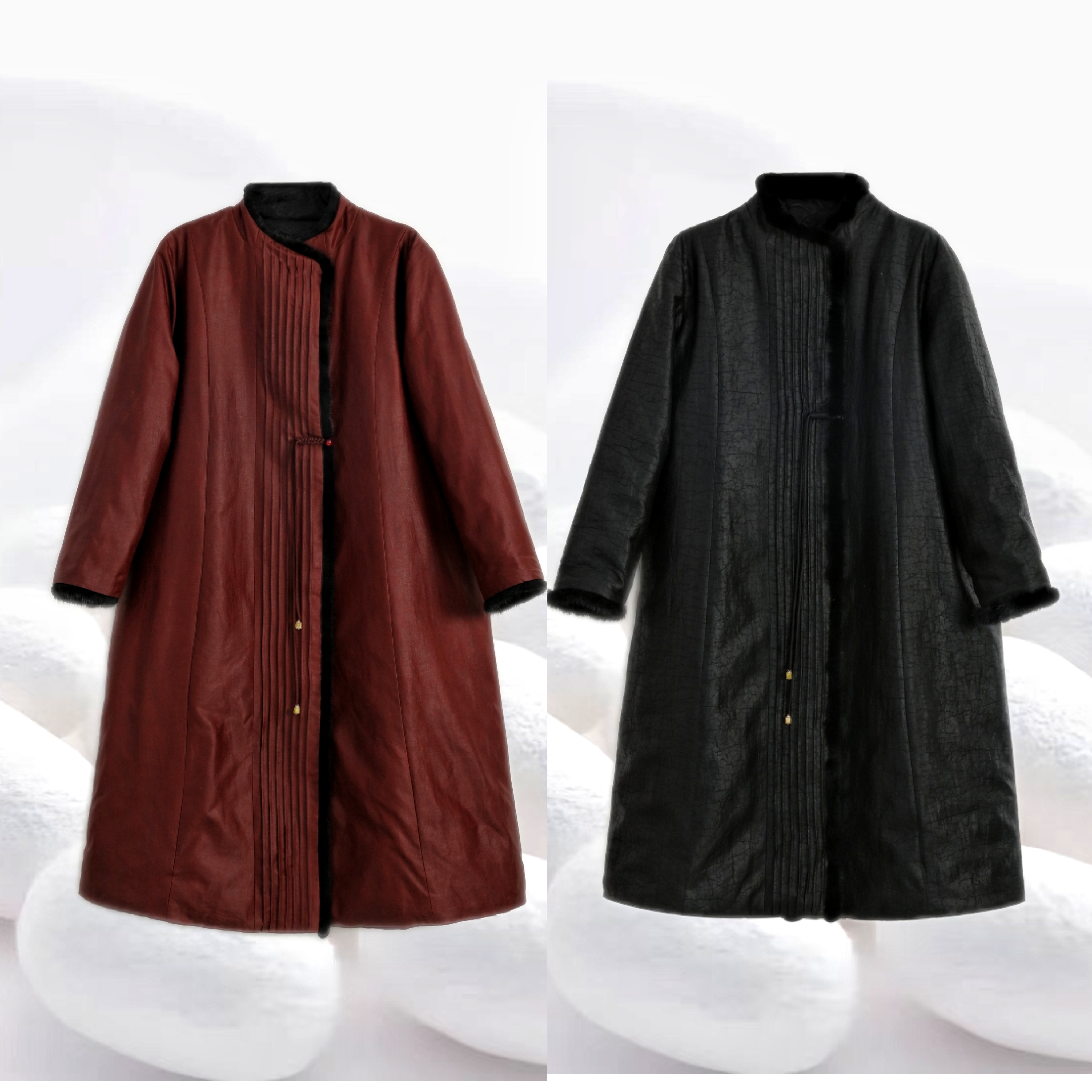 【水貂领100%桑蚕丝龟纹鹅绒服】保真！桑蚕丝香云纱白鹅绒长款dz220