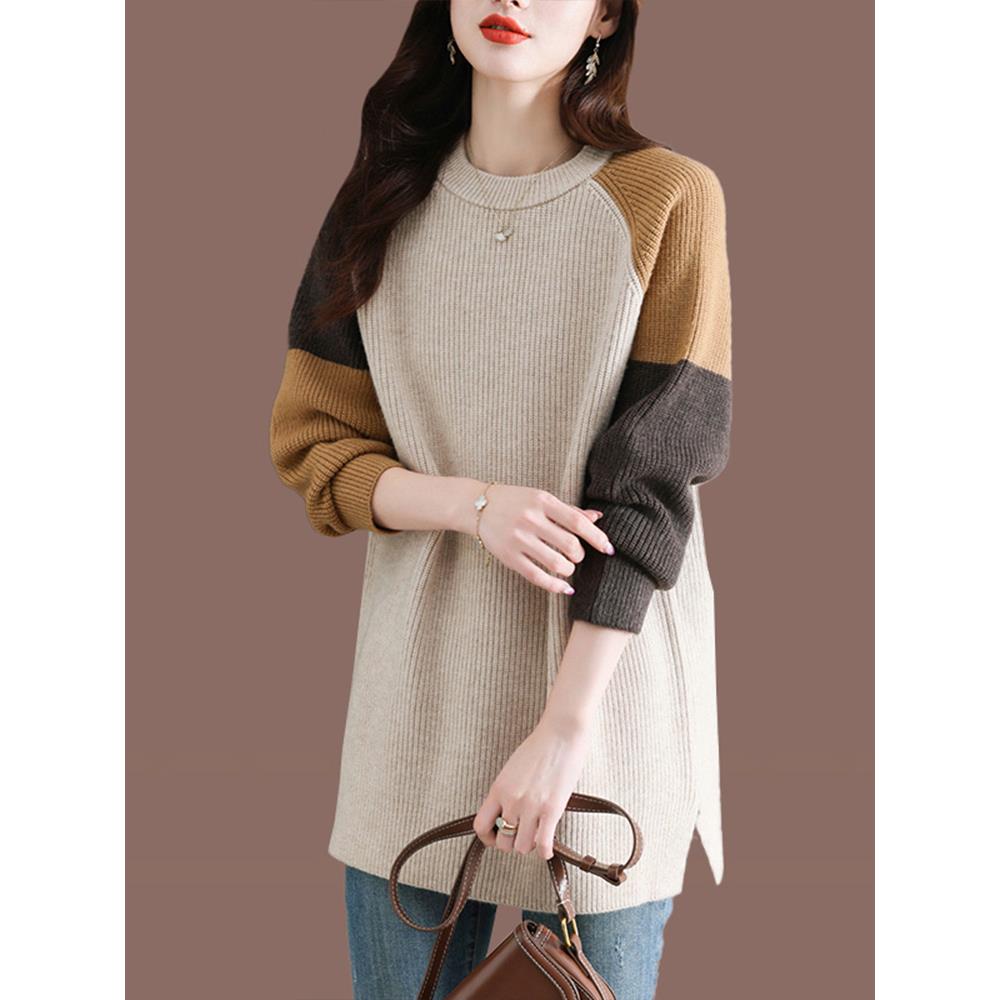 皮尔卡丹今年流行的拼色毛衣女秋冬洋气大码显瘦上衣打底衫2025新