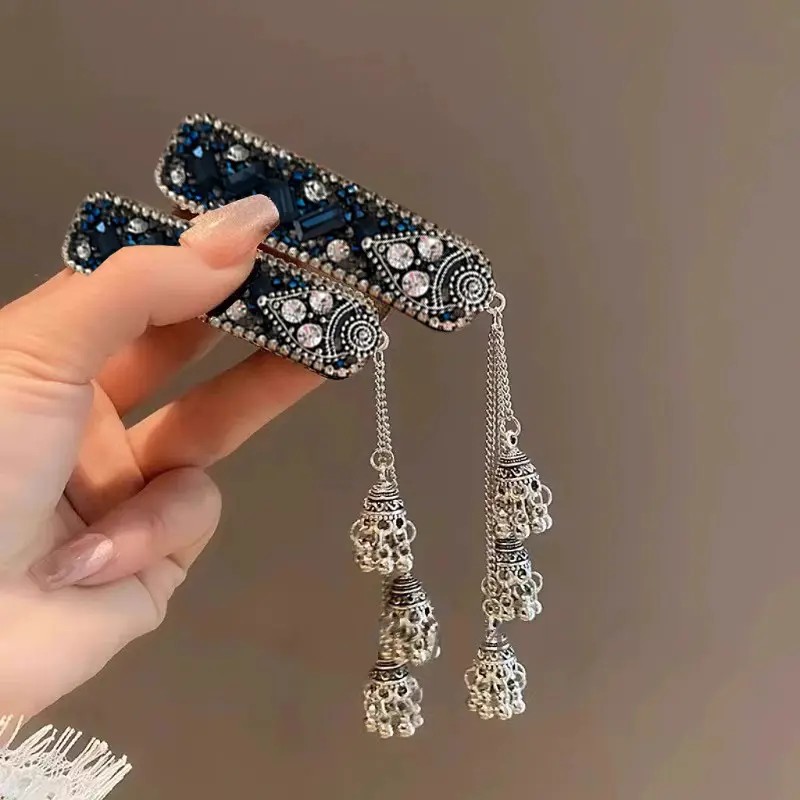 古风纯手工铃铛流苏发夹女复古刘海侧边夹民族风发卡气质BB夹头饰