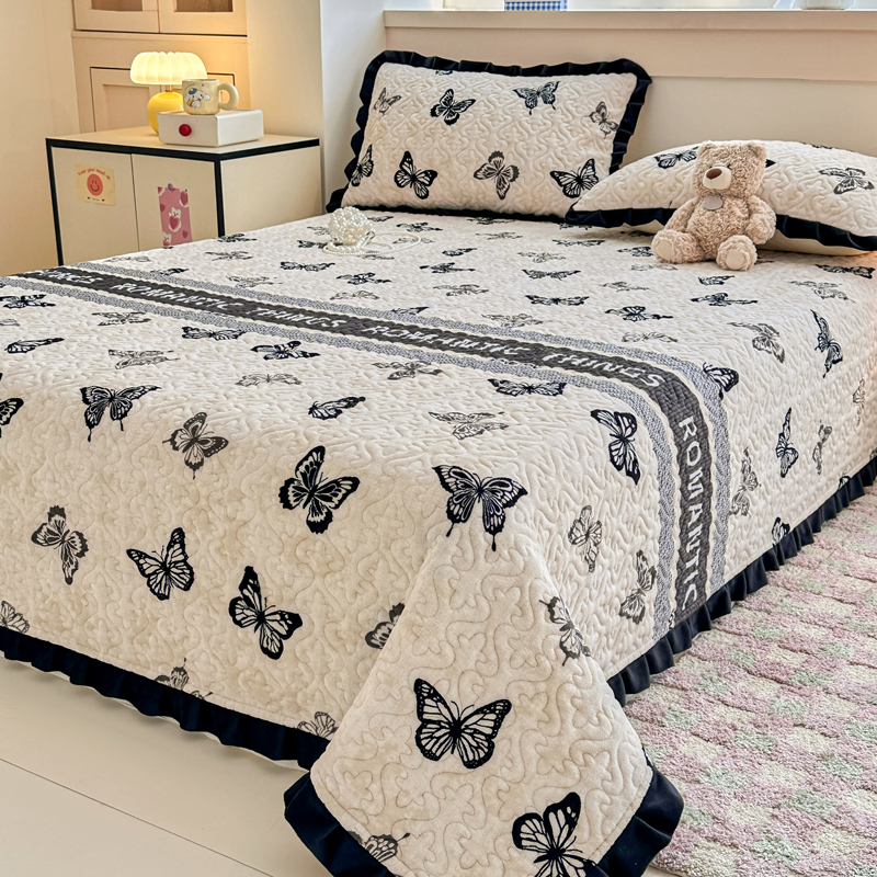 冬季牛奶珊瑚绒床盖单件加绒榻榻米夹棉床单三件套加厚毛绒炕盖垫