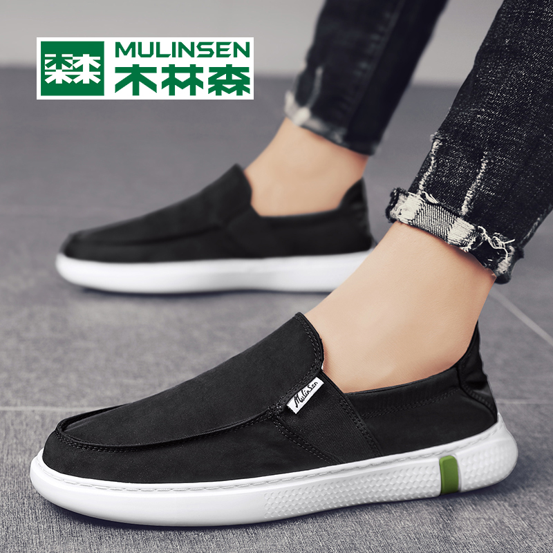 木林森帆布鞋2025新款秋季薄款软底一脚蹬透气休闲懒人老北京布鞋