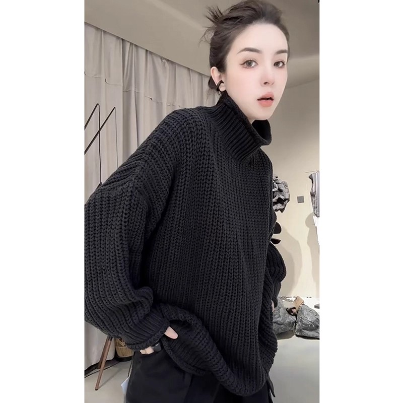 洋气百搭休闲宽松高领纯色毛衣潮2025秋季新款时尚中长款套头上衣