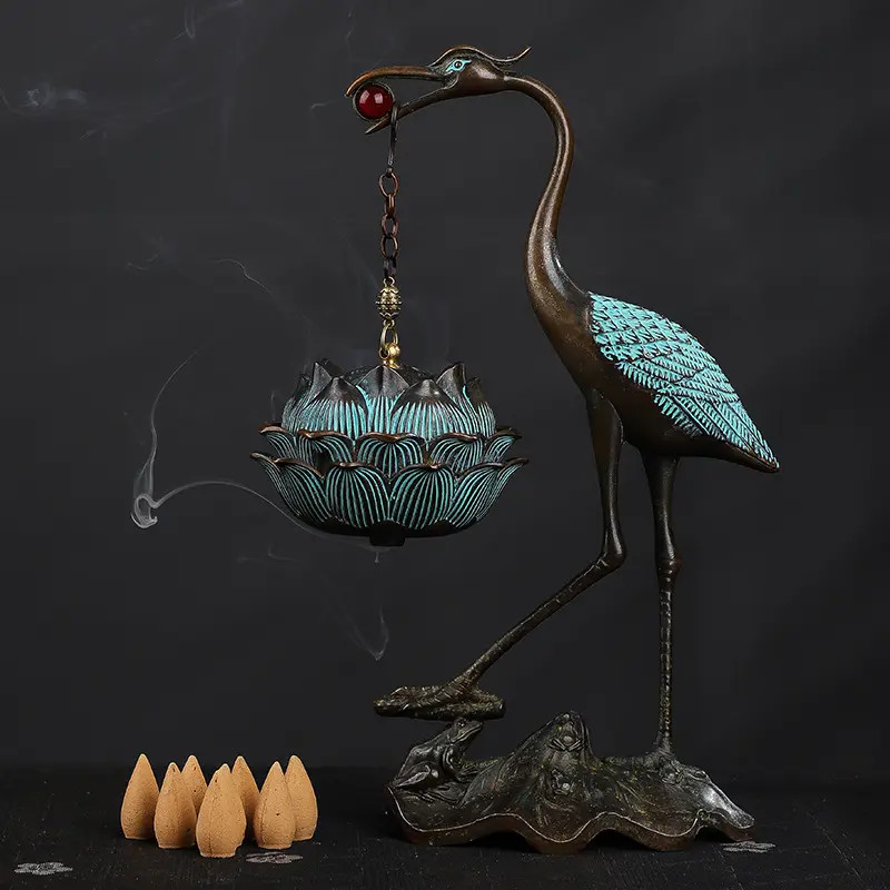 大仙鹤莲花悬挂炉吊炉瑞鹤香炉盘香熏香炉家用摆件做旧倒流炉