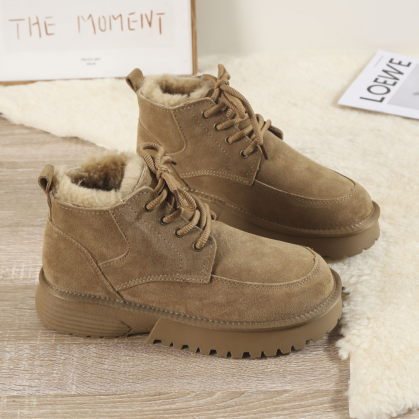 ZJ8588  全羊毛内里  男士雪地靴冬季新款加厚保暖系带厚底男鞋