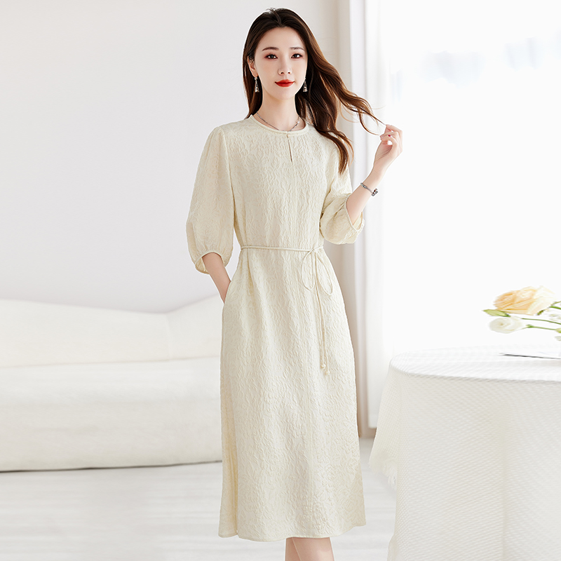 高级设计感真丝冠乐绉连衣裙夏季高端轻奢女装气质提花桑蚕丝裙子