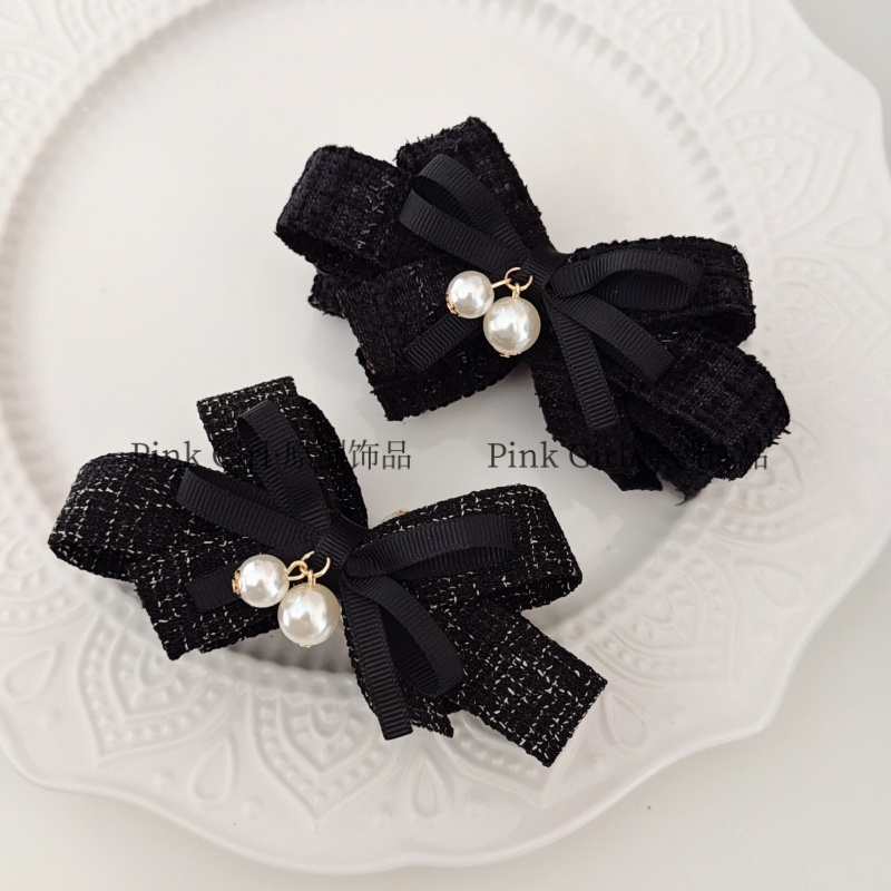 Pink Girl  X381秋冬新款毛呢蝴蝶结香蕉夹气质百搭小香风竖夹