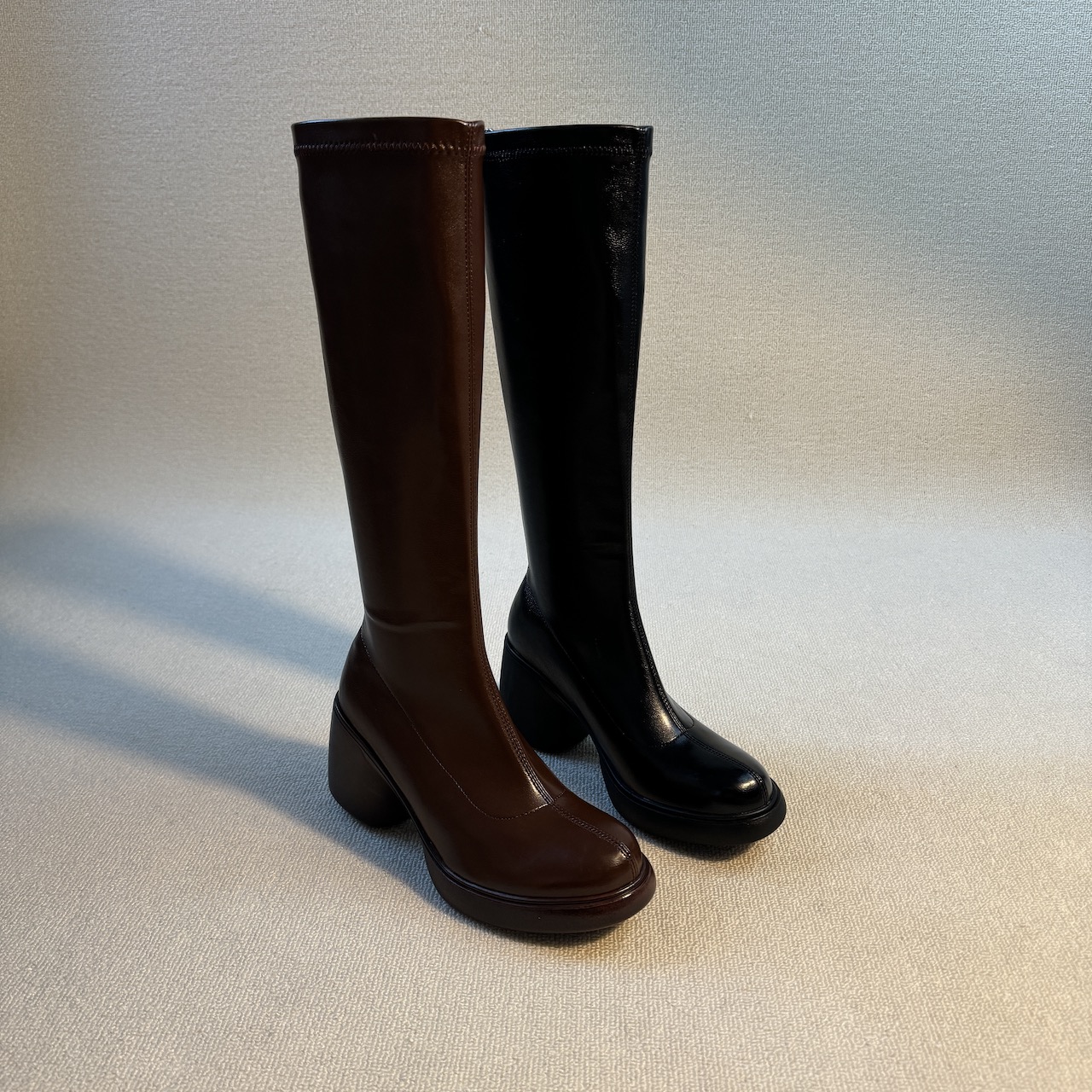 六也「简约圆跟」静音厚底圆头弹力增高显瘦高筒瘦瘦长靴女L1002