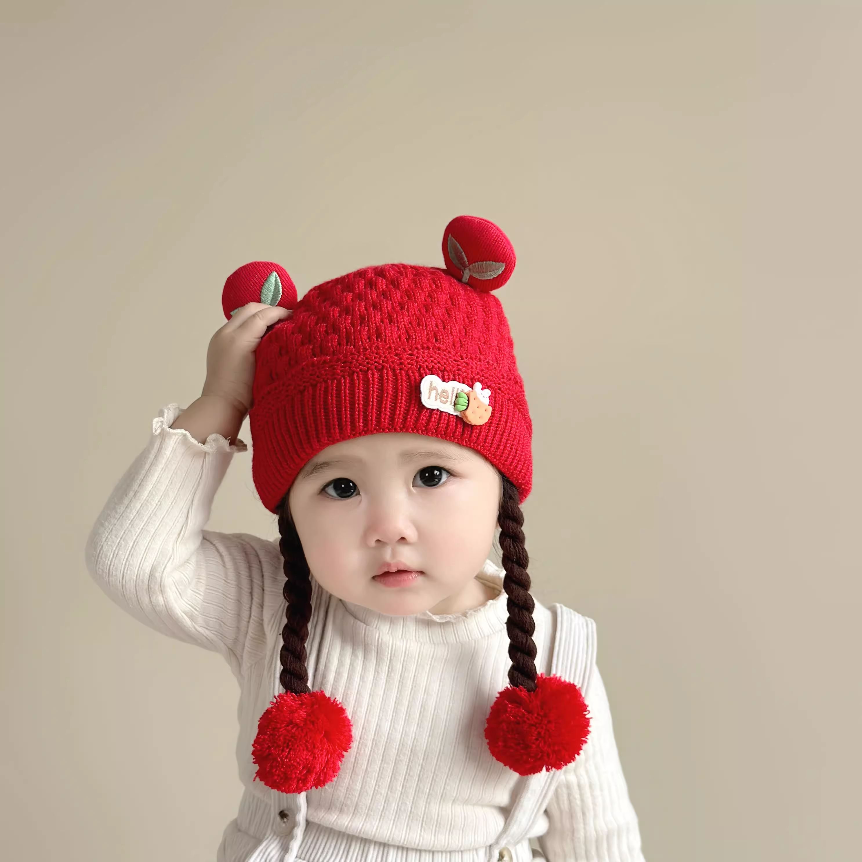 秋冬季宝宝帽子护耳毛线针织可爱假发婴幼儿套头保暖超萌防风加厚