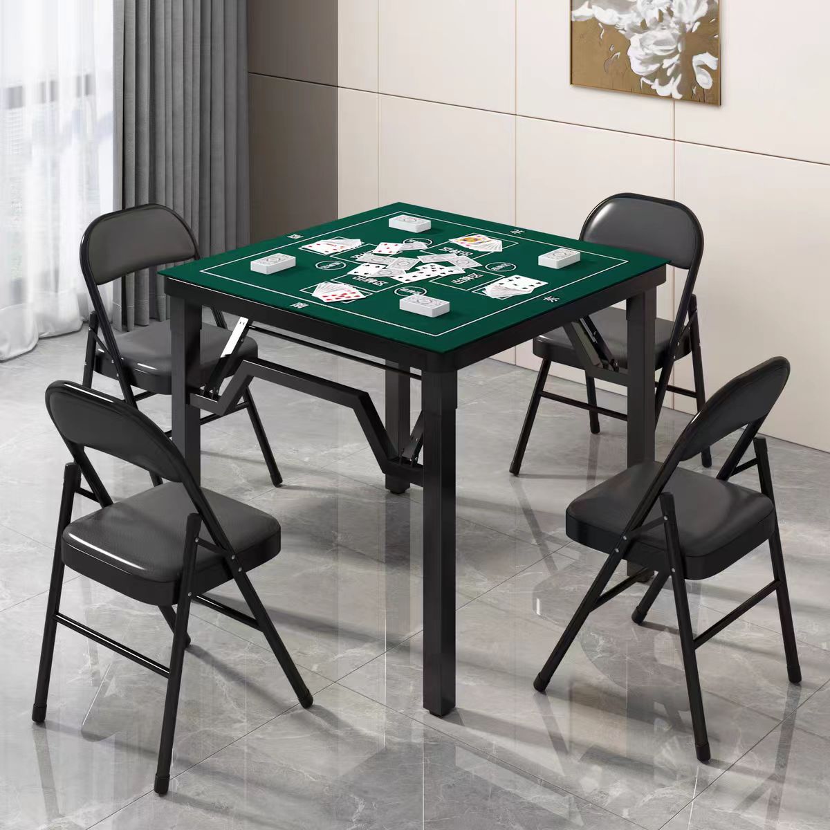 可折叠掼蛋桌吃饭家用餐桌椅简易出租屋正方形吃饭桌子免安装两用