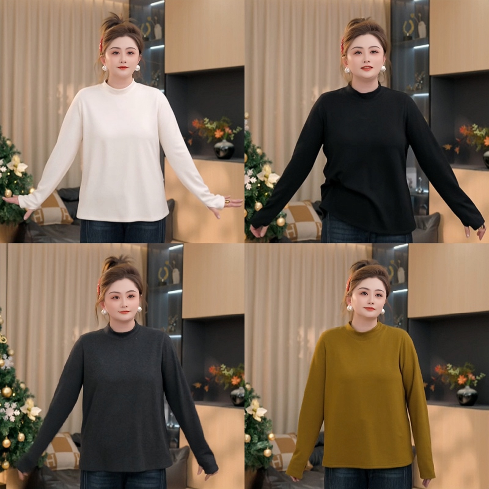 【胖佳佳】自发热纸片人 打底衫冬季百搭半高领上衣女H625Y20416