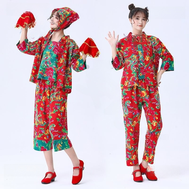 东北花外套演出服绵绸村姑二人转民族风舞蹈大花袄秧歌服套装农村
