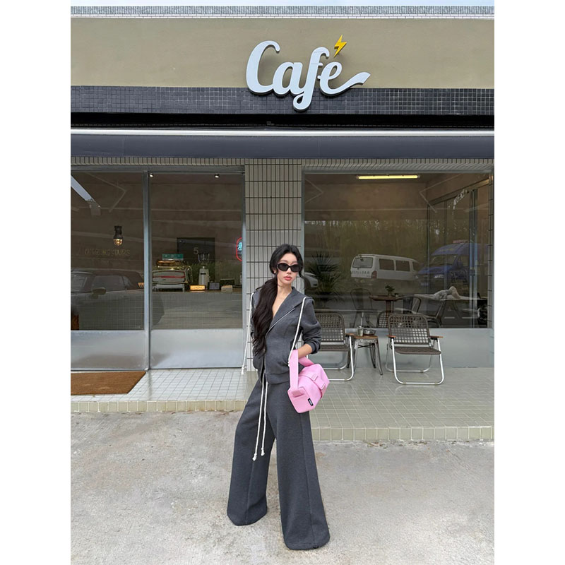 早秋季新款修身显瘦设计感时尚宽松百搭外套上衣休闲简约直筒长裤