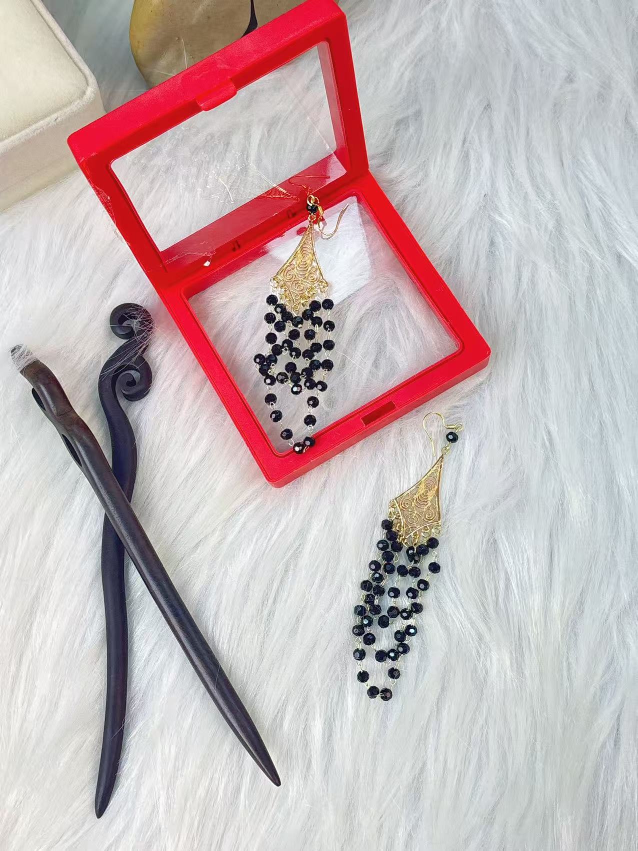 炑歌K424原创黑色(耳)一对简约气质百搭发簪