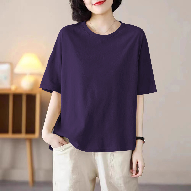夏季重磅新款纯棉短袖大版t恤女中长款宽松上衣显瘦大码打底衫潮