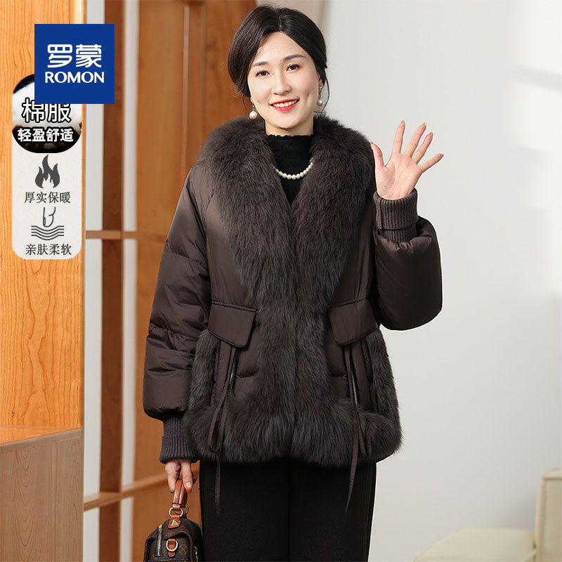 罗蒙妈妈装时尚蓬松冬季加厚棉服外套女新款大毛领保暖中老年棉衣