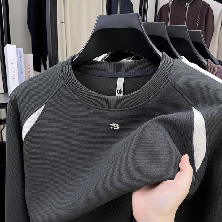 秋季新款男士长袖卫衣拼色宽松休闲潮流圆领百搭时尚打底男士卫衣