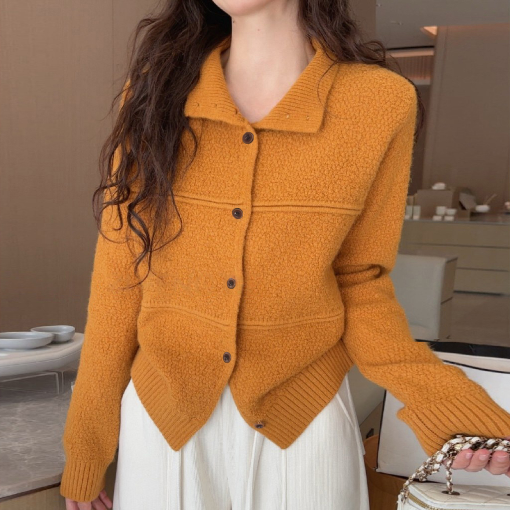 3442秋冬八色设计感立领宽松显瘦气质显白软糯质感针织毛衣开衫