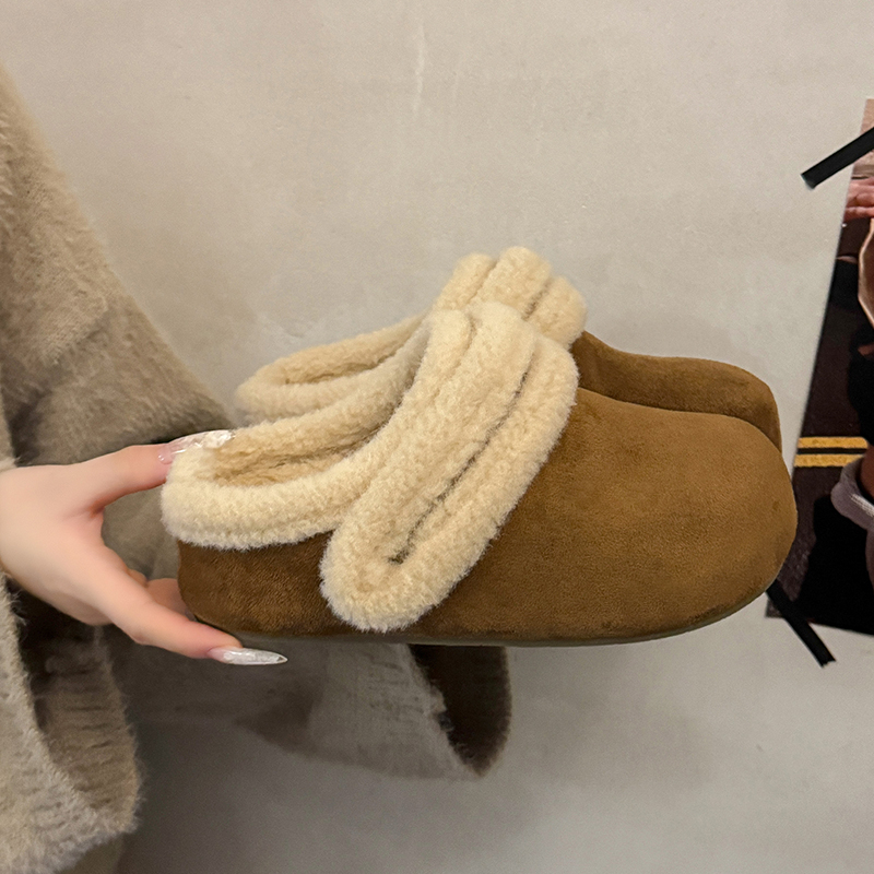冬季新款厚底两穿包头拖鞋2025秋冬新款时尚百搭一脚蹬休闲毛毛鞋