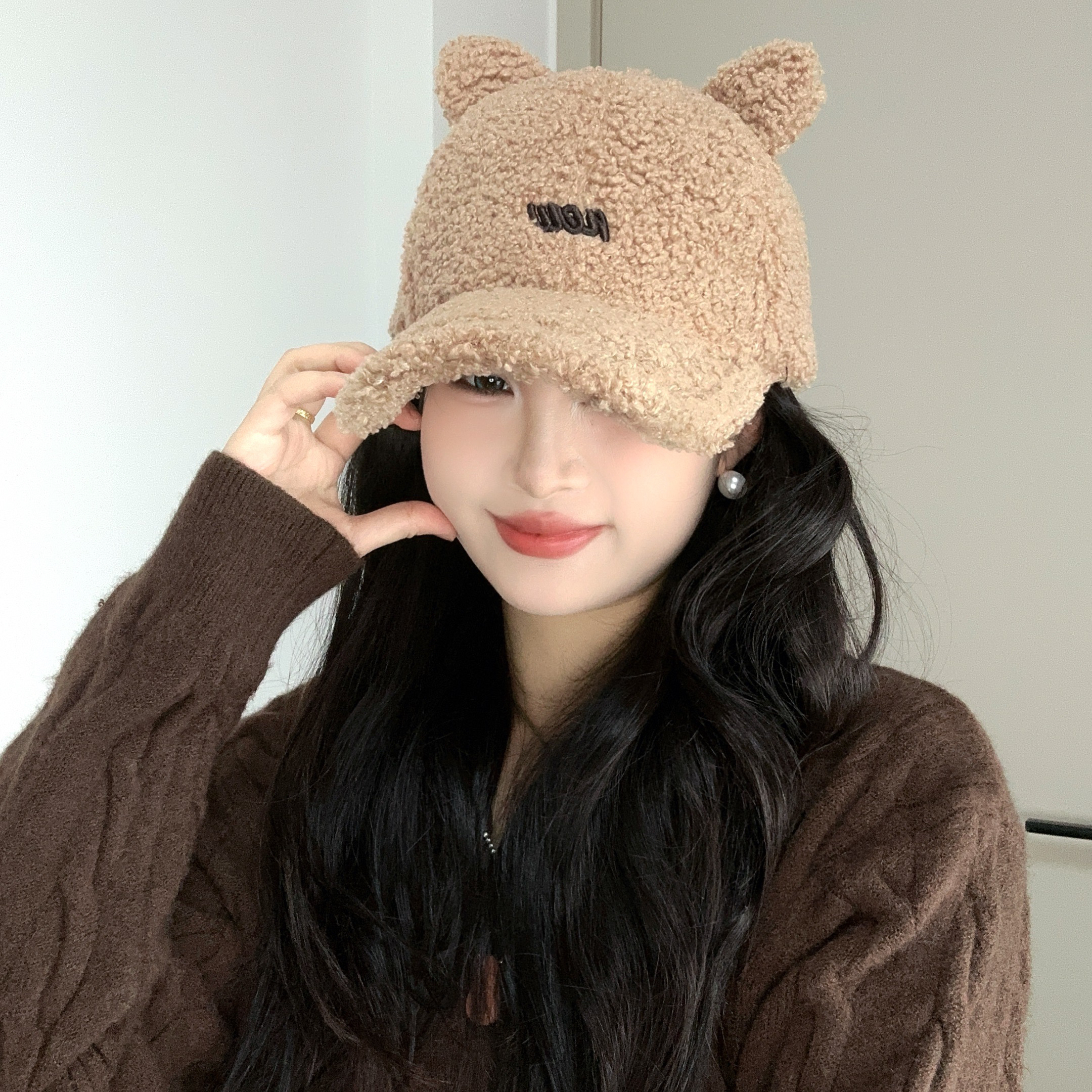 小耳朵亲子帽鸭舌帽女2025新款秋冬季毛绒保暖帽子可爱冬帽棒球帽