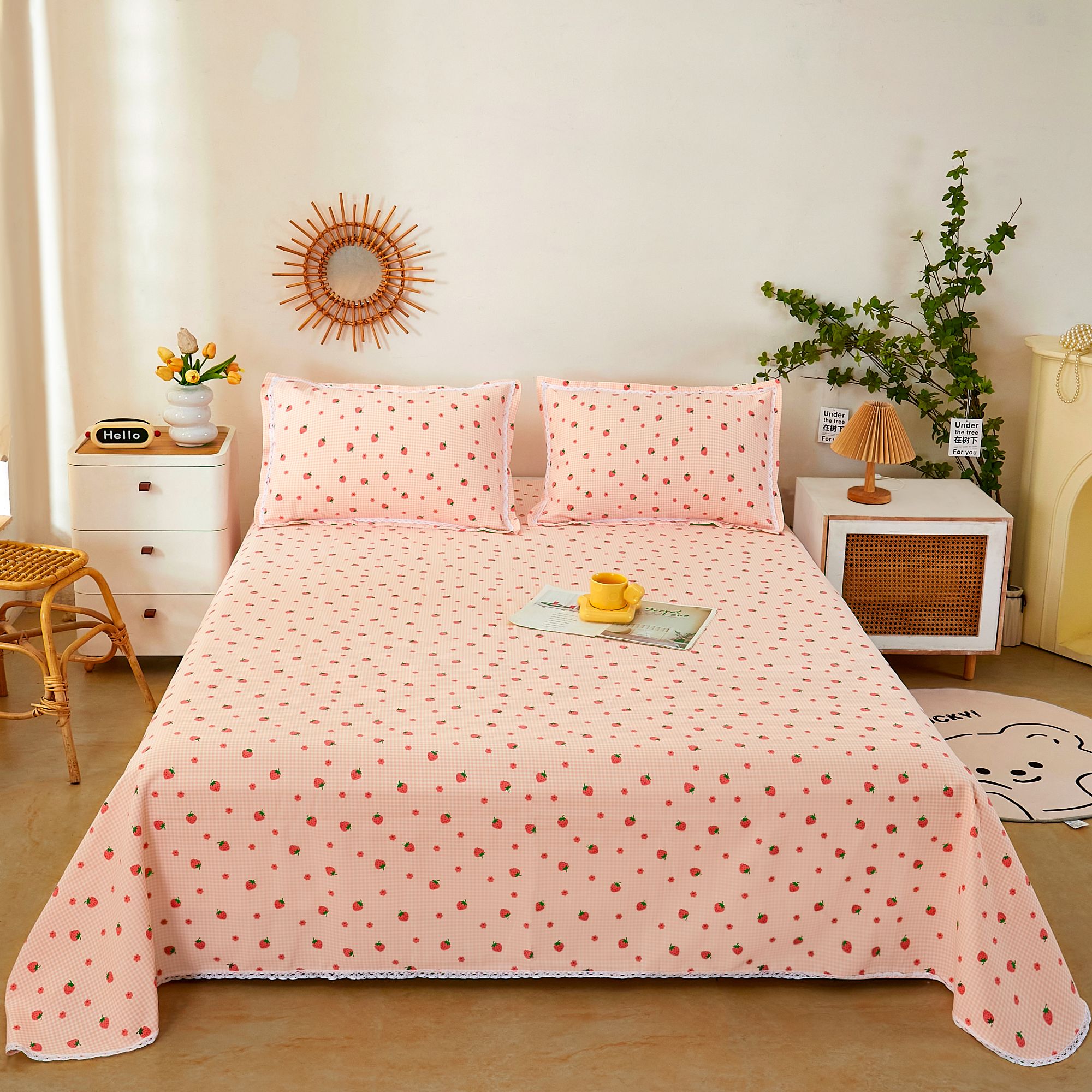 山东细纱老粗布床单三件套防滑透气软席床上用品床单枕套炕单斜纹