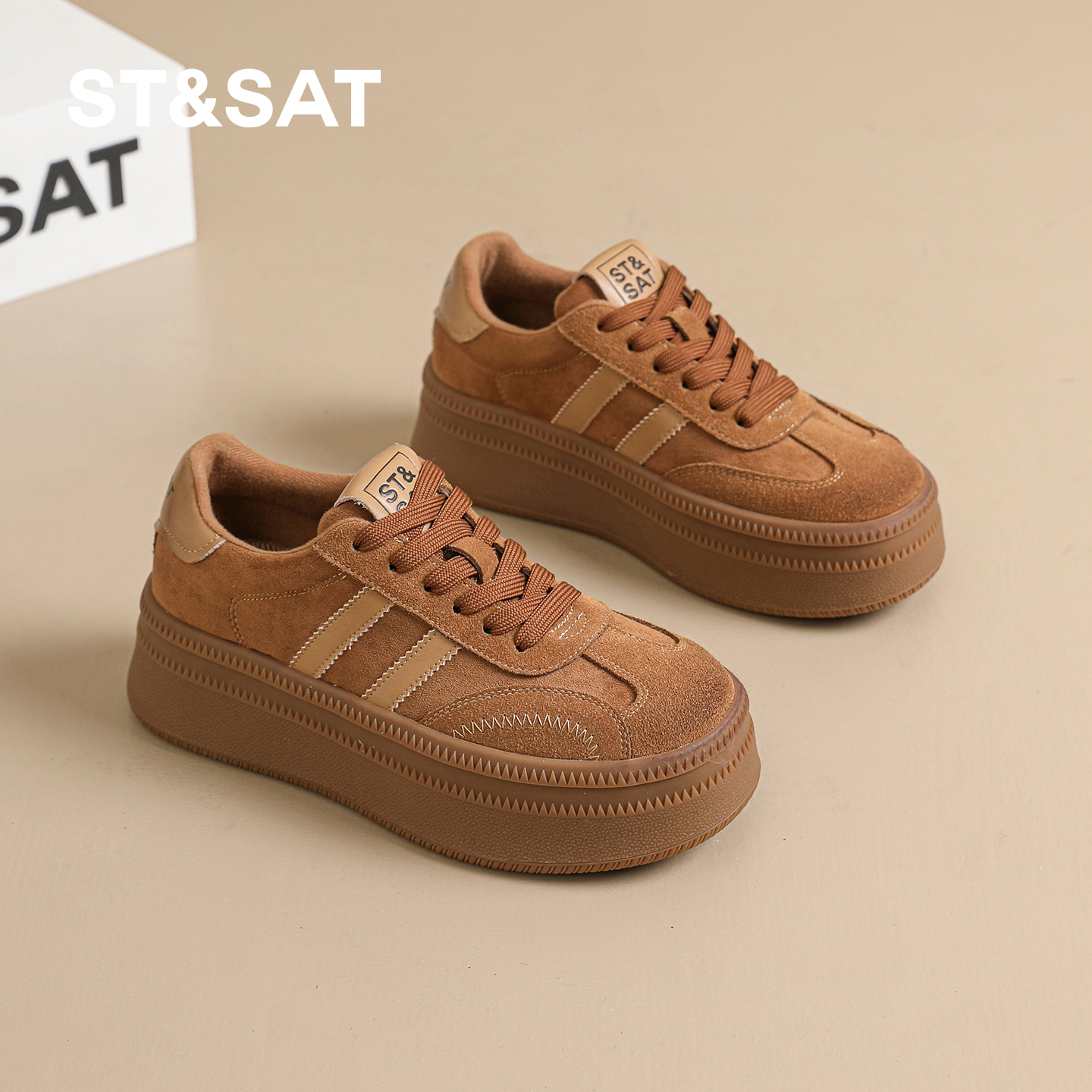 星期六美拉德加绒保暖板鞋女冬季新款厚底显腿长德训鞋时尚休闲鞋