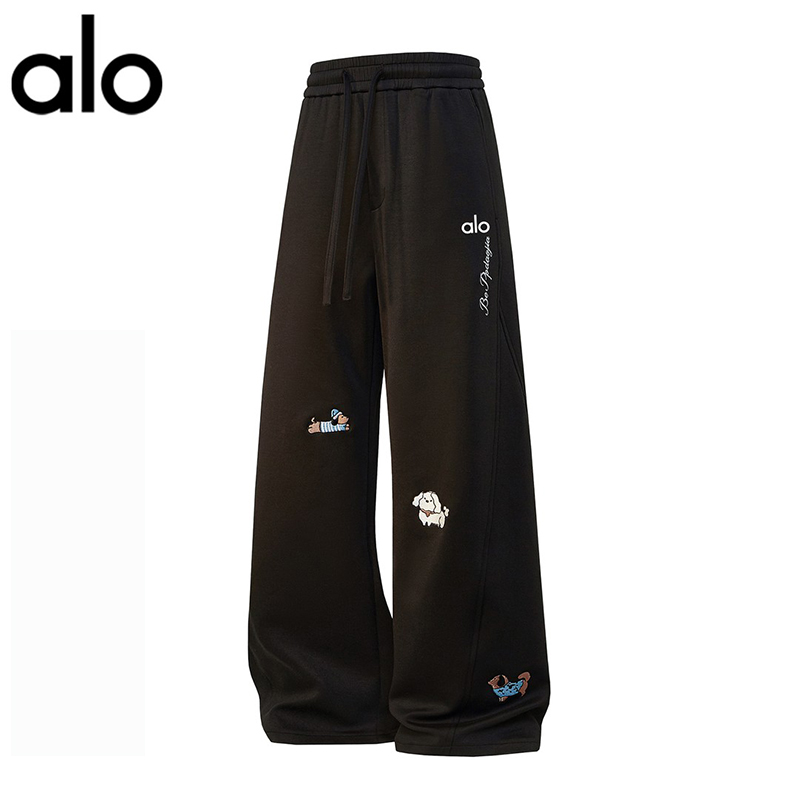 【官方奥特莱斯】品牌折扣 美式情侣卫裤男女小狗刺绣休闲裤加绒