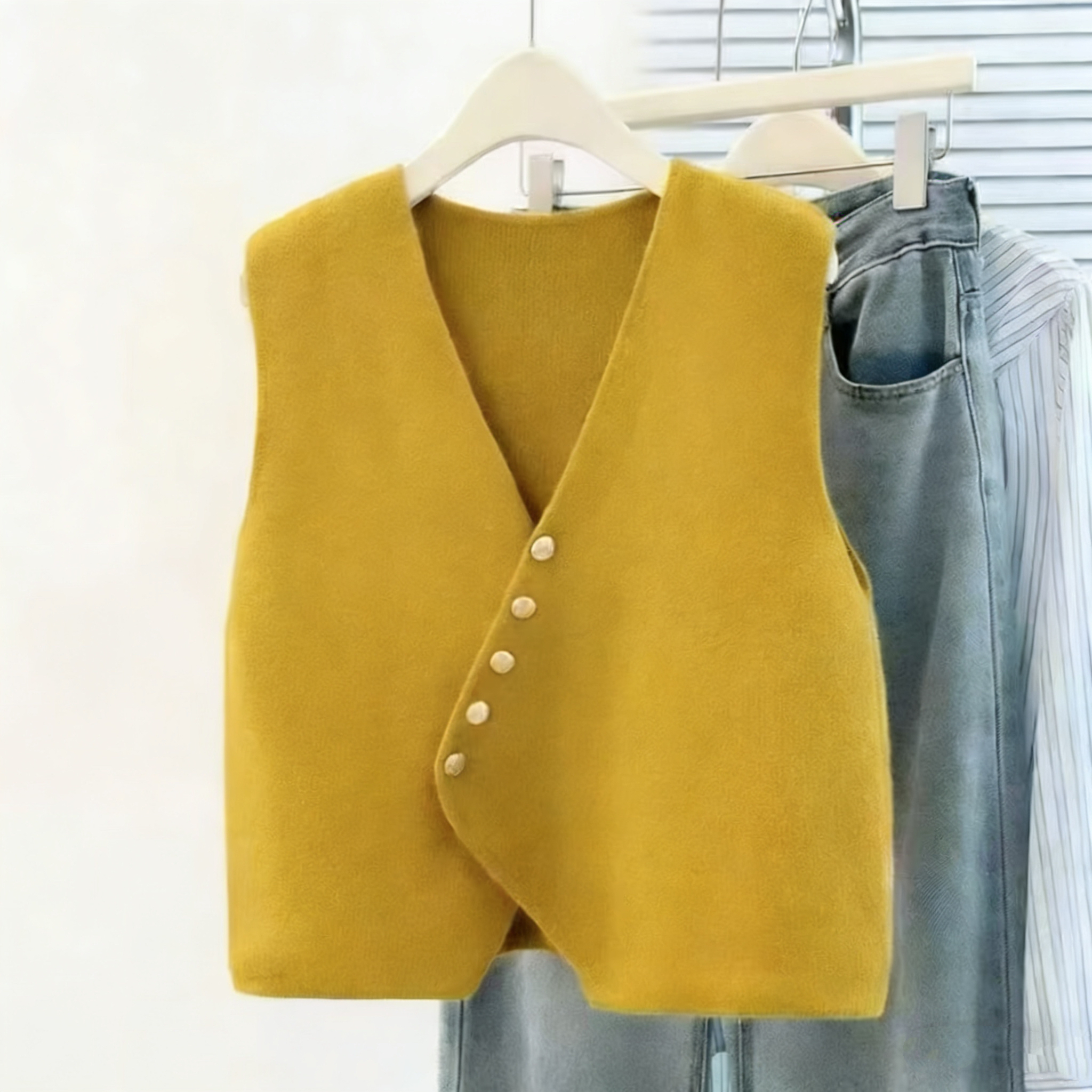 【斜扣开衫马甲】秋冬V领纯色针织马甲百搭背心外穿显瘦毛衣坎肩厚